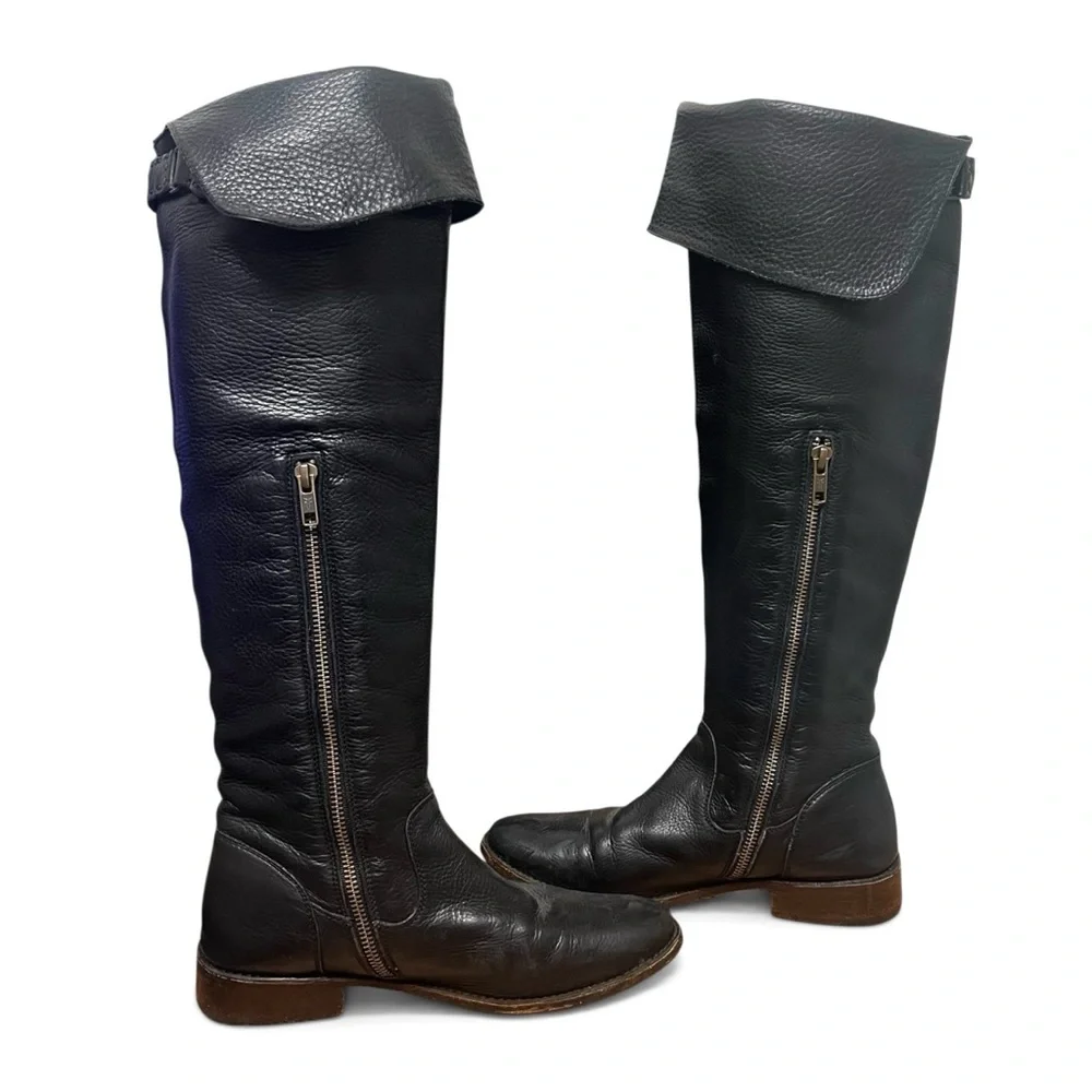 Frye Shirley Over The Knee Riding Boots Black Leather Size 7 Heritage Classic